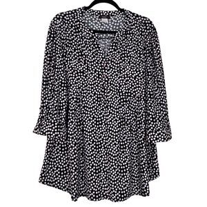 Cocomo Woman Popover Tunic Blouse Black With White Dots Size 2X Mature Office